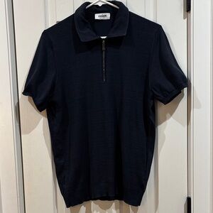 Men's Ogier quarter zip blue polo. Silk/Cotton Blend. Made in Italy. EUC!